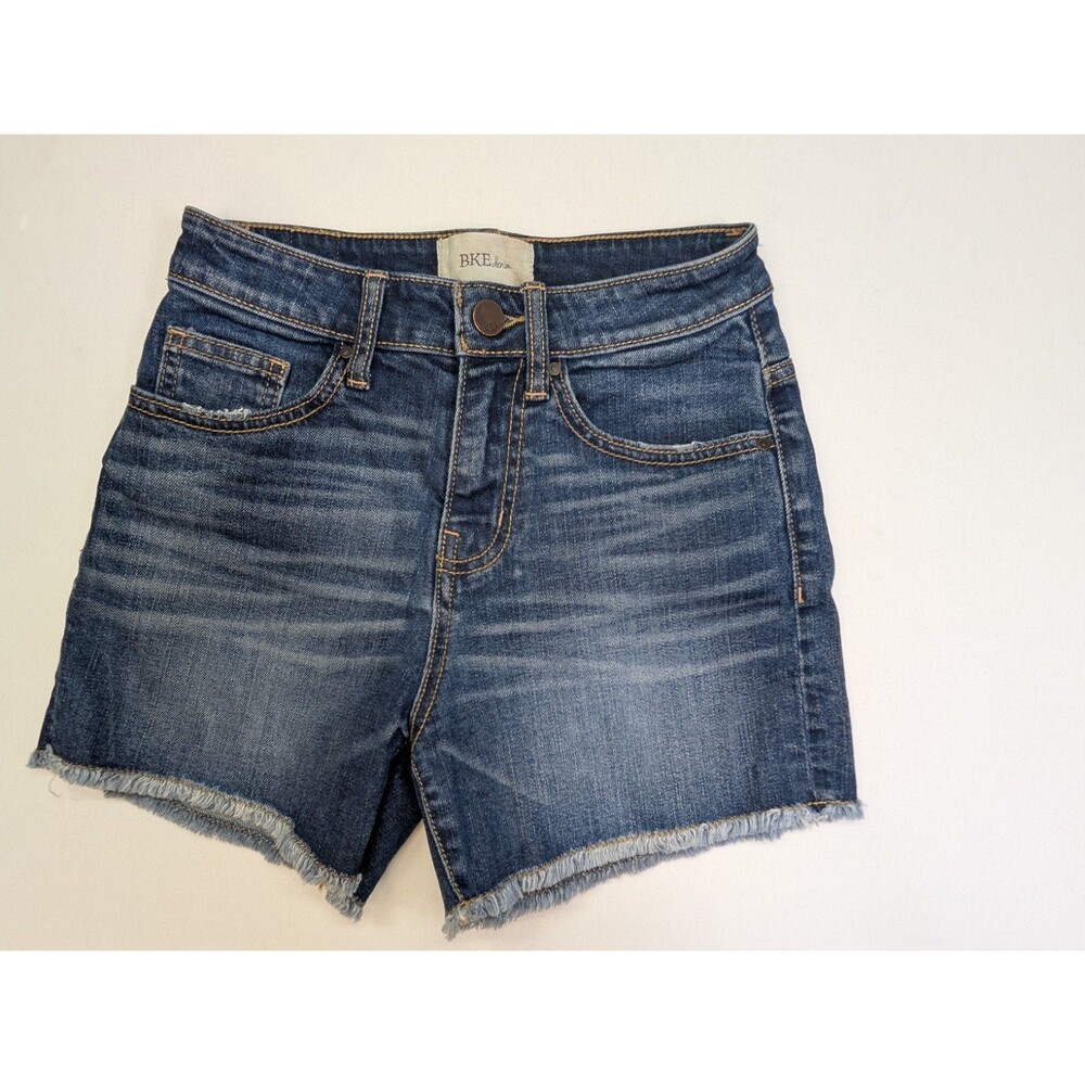 BKE Denim High Rise Frayed Cutoff Shorts Size 23 Stretch Blue Jean ABK161